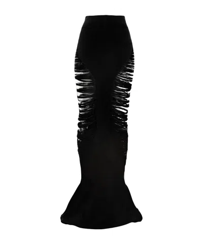 Rick Owens Solid Color Wool Midi Skirt In Black
