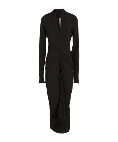 Rick Owens Solidcolor Longsleeve Wrap Dress In Black
