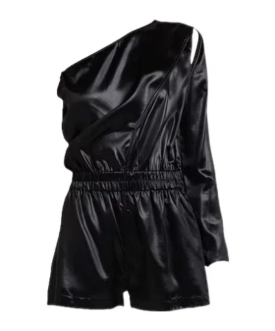 Rick Owens Solidcolor Satin Oneshoulder Jumpsuit In Black