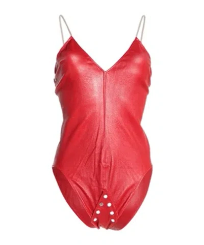 Rick Owens Solid-color V-neck Sleeveless Leather Jacket In Red
