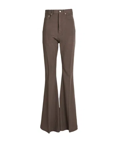 Rick Owens Solid-color Wool Flare Pants In Brown