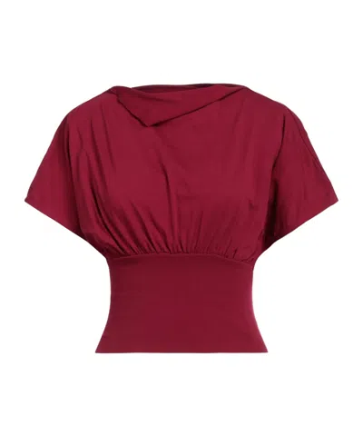 Rick Owens Boat Neck Short Sleeve Blouse In Pink Cotton In Red