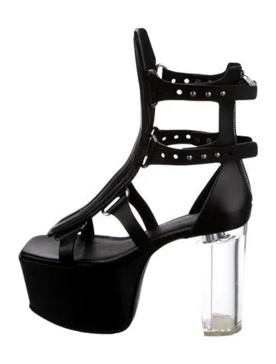 Pre-owned Rick Owens Spartan Platforms Leather T-strap Sandals In Black