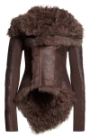 Rick Owens Sphinx Naska Genuine Shearling Moto Jacket In Brown