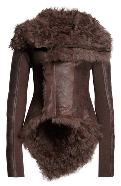 Rick Owens Sphinx Naska Genuine Shearling Moto Jacket In Brown
