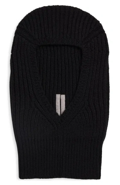 Rick Owens Sphinx Skull Rib Virgin Wool Balaclava In Black