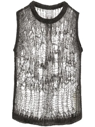 Rick Owens Spider Open-knit Tank Top In Grey
