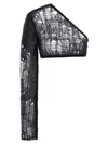 Rick Owens Ziggy One-sleeve Cropped Open-knit Top In Gray