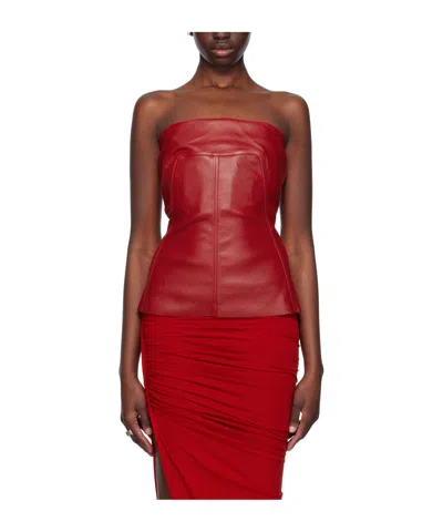 Rick Owens Red Bustier Leather Tank Top In 03 Cardinal Red