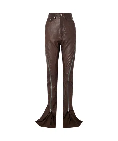 Rick Owens Spliced Bell Bottoms In Brown