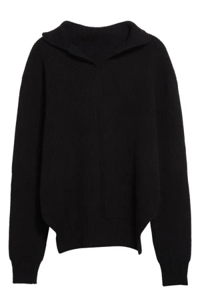 Rick Owens Split Turtleneck Wool Fisherman Sweater In Black