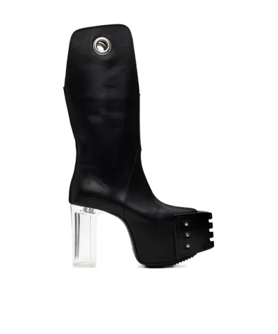 Rick Owens Square Head Riveted Short Boots In Black