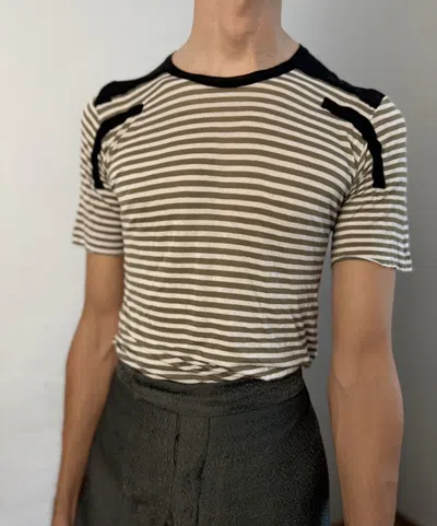 Pre-owned Rick Owens S/s 08 "creatch" Striped Short Sleeve T-shirt  In White