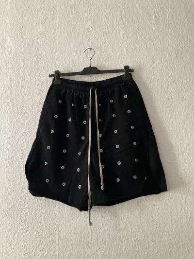 Pre-owned Rick Owens S/s 24 "lido" Studded Fleece Shorts  46/30 In Black