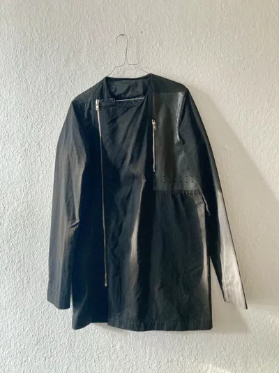 Pre-owned Rick Owens Ss14 Vicious Runway Long Leather Detail Jacket  In Black