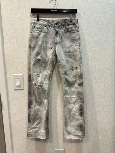 Pre-owned Rick Owens Ss15 Faun Berlin Bootcut Batik Bleach Denim Jeans 30 In White