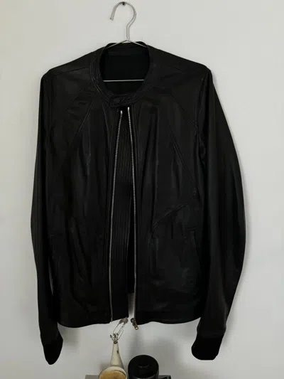 Pre-owned Rick Owens Ss15 Faun  Intarsia Leather Bomber Jacket In Black