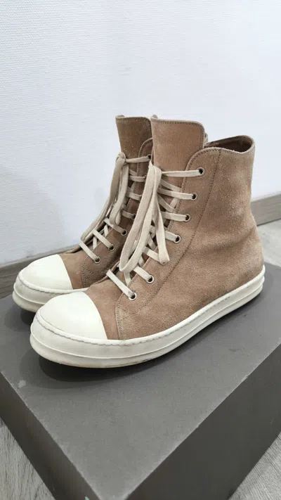 Pre-owned Rick Owens Ss18 Beige Suede Hi-top Ramones Size 44 Shoes