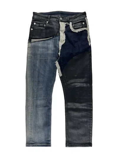 Pre-owned Rick Owens Ss19  Babel Patchwork Hustler Waxed Denim Jeans In Black Blue