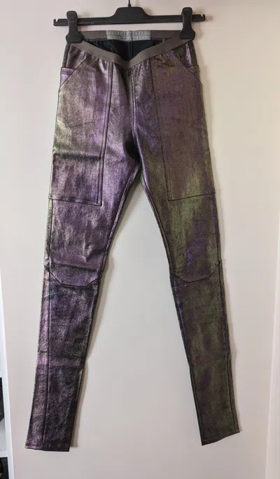Pre-owned Rick Owens Ss20 Iridescent Leather Leggings In Pink