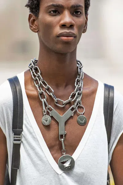 Pre-owned Rick Owens Ss20 Runway Tecuatl Ufw Charm Cerberus Choker Necklace In Gray