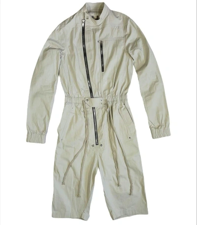Pre-owned Rick Owens S/s21  “phlegethon” Gary Jumpsuit Flightsuit In Oyster Pearl