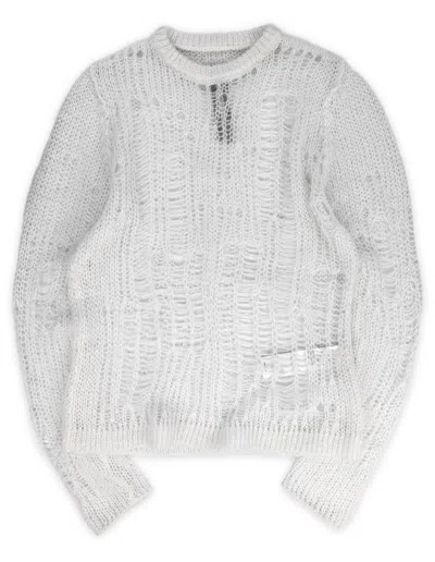 Pre-owned Rick Owens Ss22  ‘fogachine' Loose Gauge Mohair Knit Sweater In White