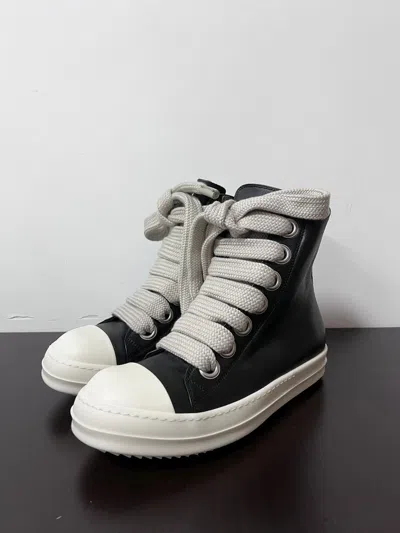Pre-owned Rick Owens Ss23 Edfu Leather Jumbo Laces Sneakers New 40 In Black