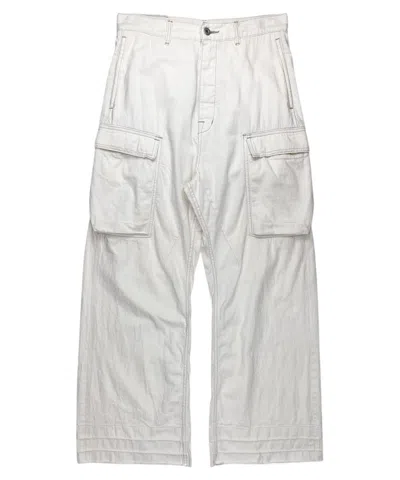 Pre-owned Rick Owens Ss23  Edfu Mij Geth Cargo Denim Jeans Wide Leg In White