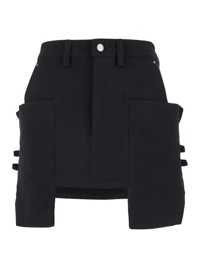 Rick Owens 'stefan' Black Mini-skirt With Patch Pockets In Wool Woman