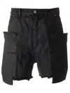 Rick Owens Black Concordians Stefan Cargo Shorts In Black Wax