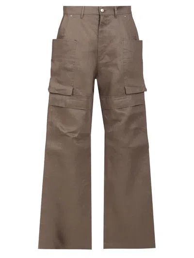Rick Owens Stefan Linen Cargo Trousers In Brown
