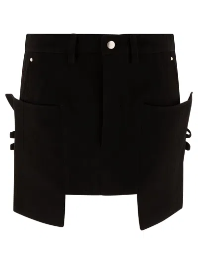 Rick Owens Stefan Black Mini-skirt With Patch Pockets In Wool Woman