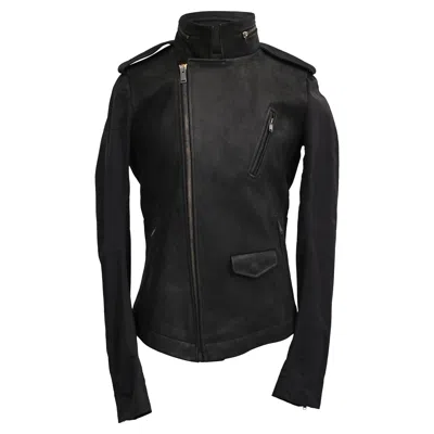 Rick Owens Stooges Secret Hood Biker Jacket In Black Calf Leather