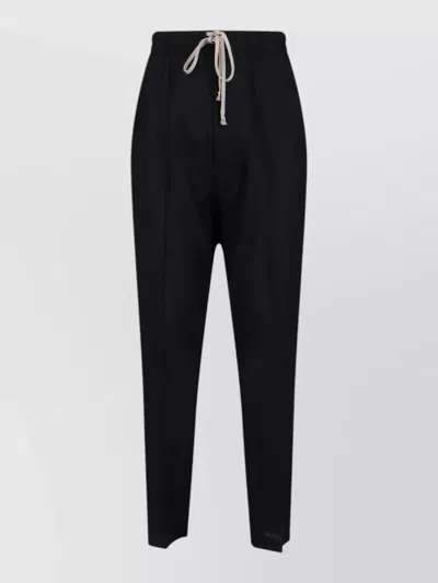 Rick Owens Straight Trousers Elastic Waistband Back Pocket Buttons In Black