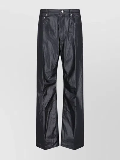 Rick Owens Straight Trousers Metallic Finish In Black