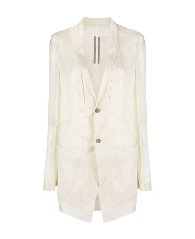 Rick Owens Strap-detail Single-breasted Blazer In White