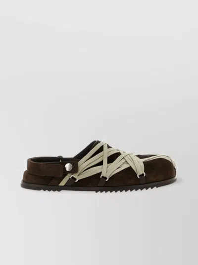 RICK OWENS STRAP MULE CRISSCROSS RUBBER SUEDE SANDALS