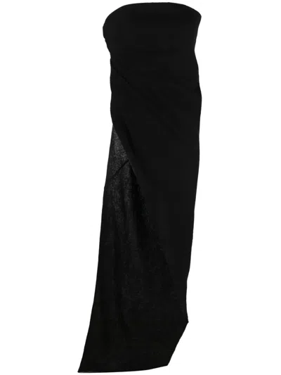 Rick Owens Strapless Asymmetric Virgin Wool Top In Black