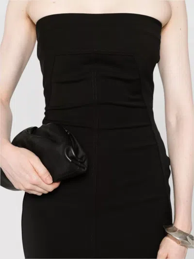 Rick Owens Strapless Bodycon Midi Dress Slit In Black