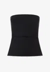 Rick Owens Strapless Black Top With Fitted Bodice And Flared Hem In Black