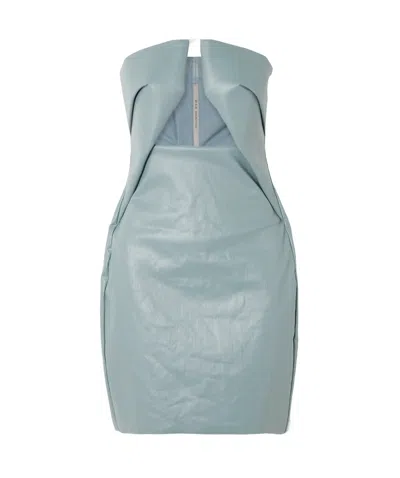 Rick Owens Strapless Cutout Coated-denim Mini Dress In Gray