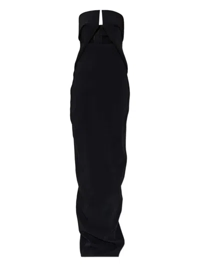 Rick Owens Black Long Dress With Front Neckline And Back Zip Closure In Viscose Blend Woman