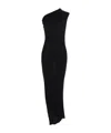 Rick Owens Athena Long Black Ribbed One Shoulder Dress In Wool In Black
