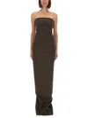 Rick Owens Strapless Floor-length Dress Side Slit In Brown