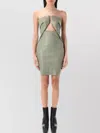 Rick Owens Strapless Fitted Mini Dress Cut-out In Green
