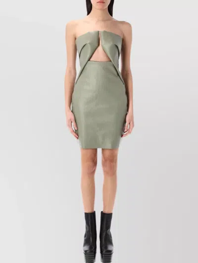 Rick Owens Strapless Fitted Mini Dress Cut-out In Green