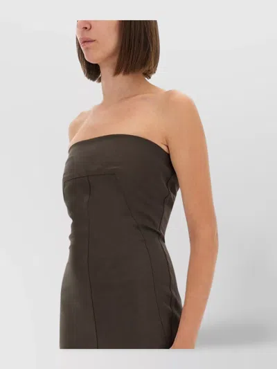 Rick Owens Strapless Floor-length Dress Side Slit In Brown