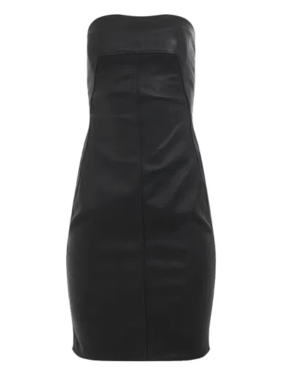 Rick Owens Strapless Leather Mini Dress In Black