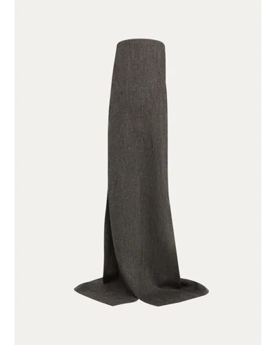 Rick Owens Strapless Melange Wool Column Maxi Dress In Gray